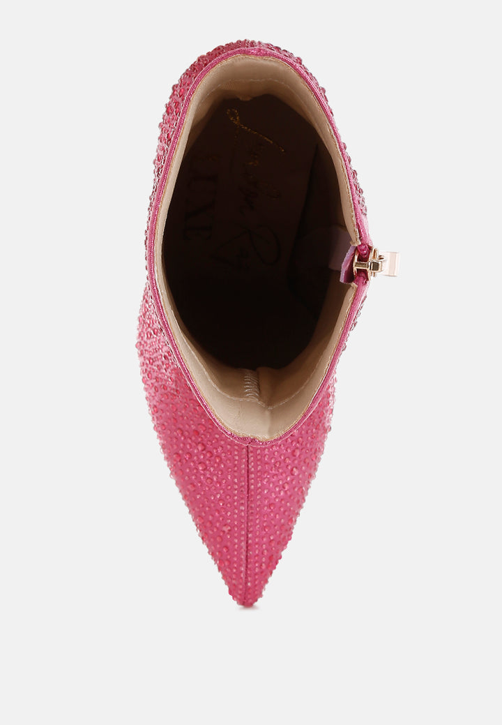women rhinestones embellished high ankle boots#color_pink