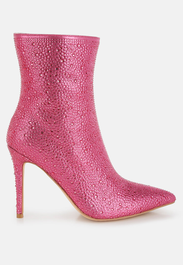 women rhinestones embellished high ankle boots#color_pink