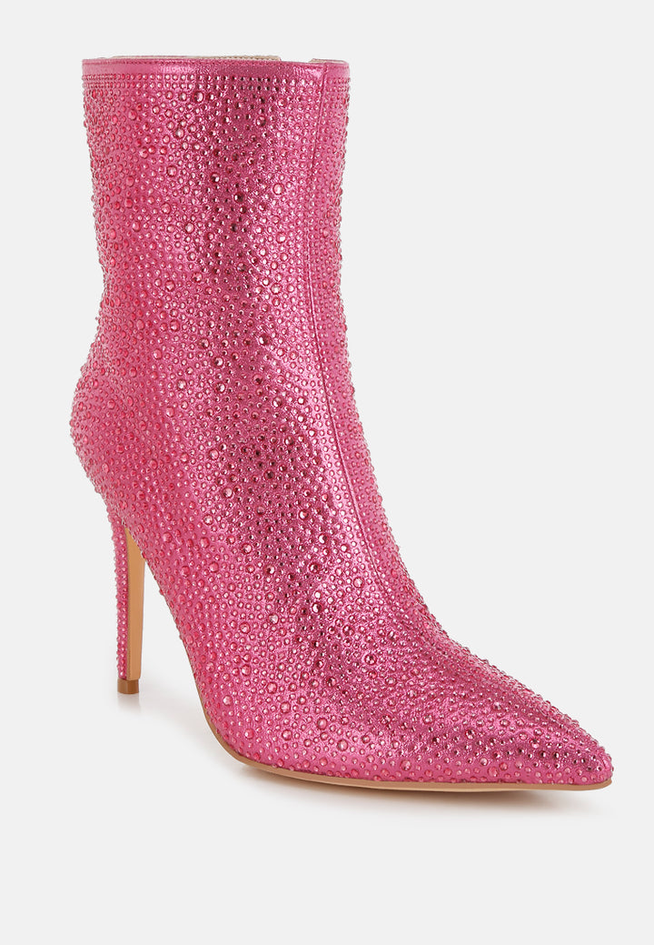 women rhinestones embellished high ankle boots#color_pink