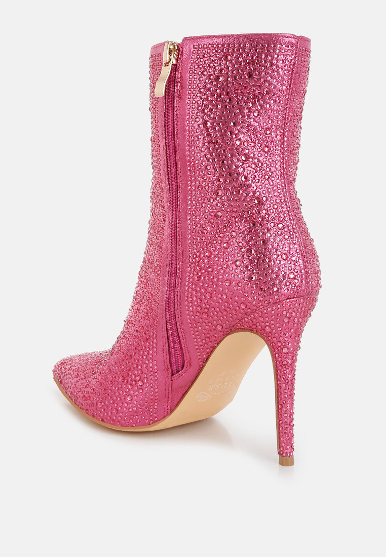 women rhinestones embellished high ankle boots#color_pink