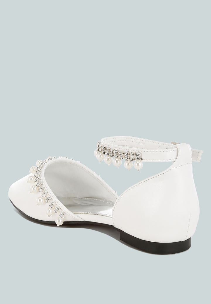 women rhinestone & pearl ankle strap flat sandals#color_white