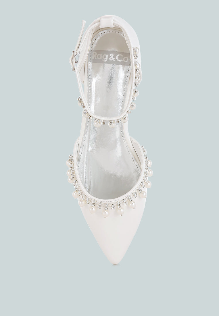 women rhinestone & pearl ankle strap flat sandals#color_white