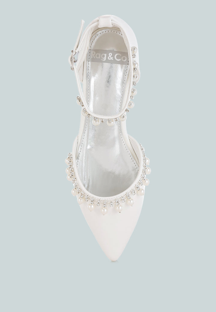 women rhinestone & pearl ankle strap flat sandals#color_white