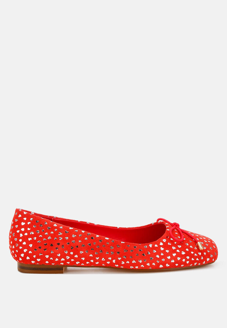 women bow detail embossed suede ballerinas#color_red