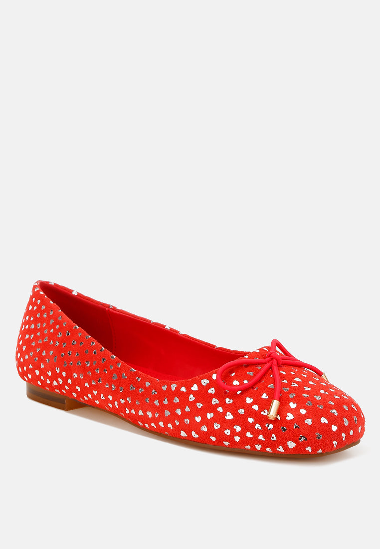 women bow detail embossed suede ballerinas#color_red