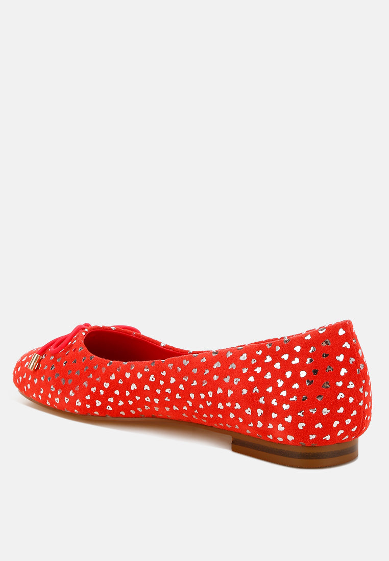 women bow detail embossed suede ballerinas#color_red