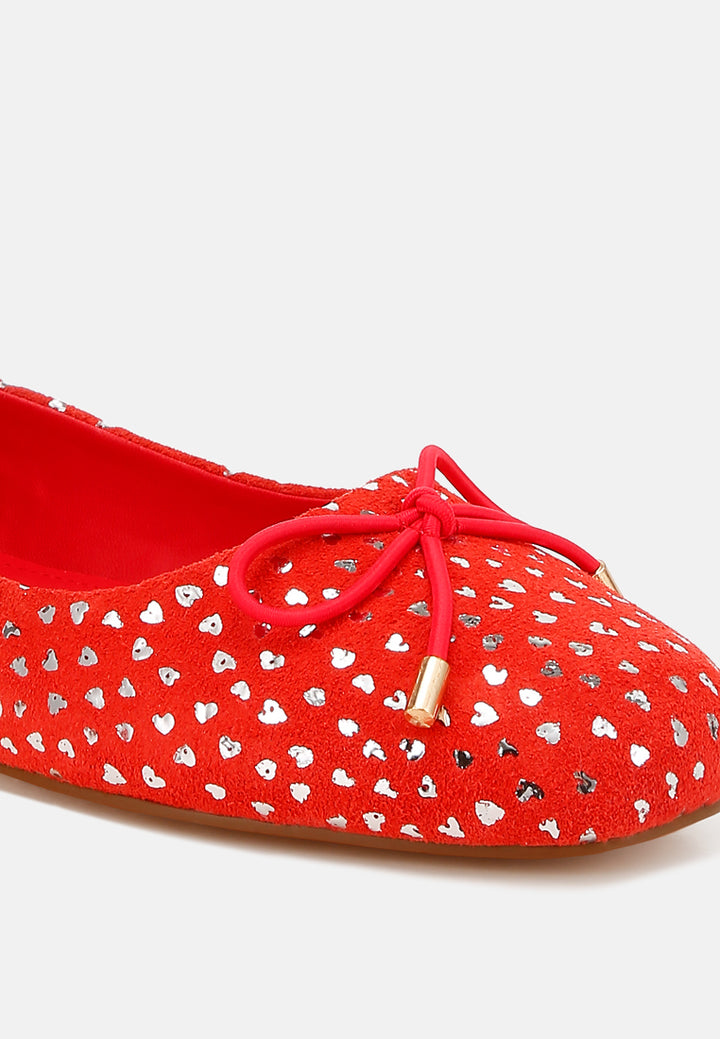 women bow detail embossed suede ballerinas#color_red