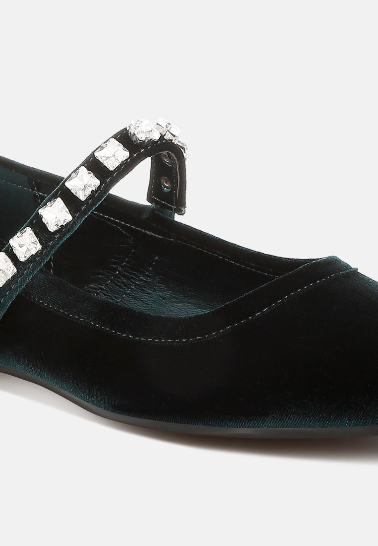 women velvet mary jane ballerinas#color_green