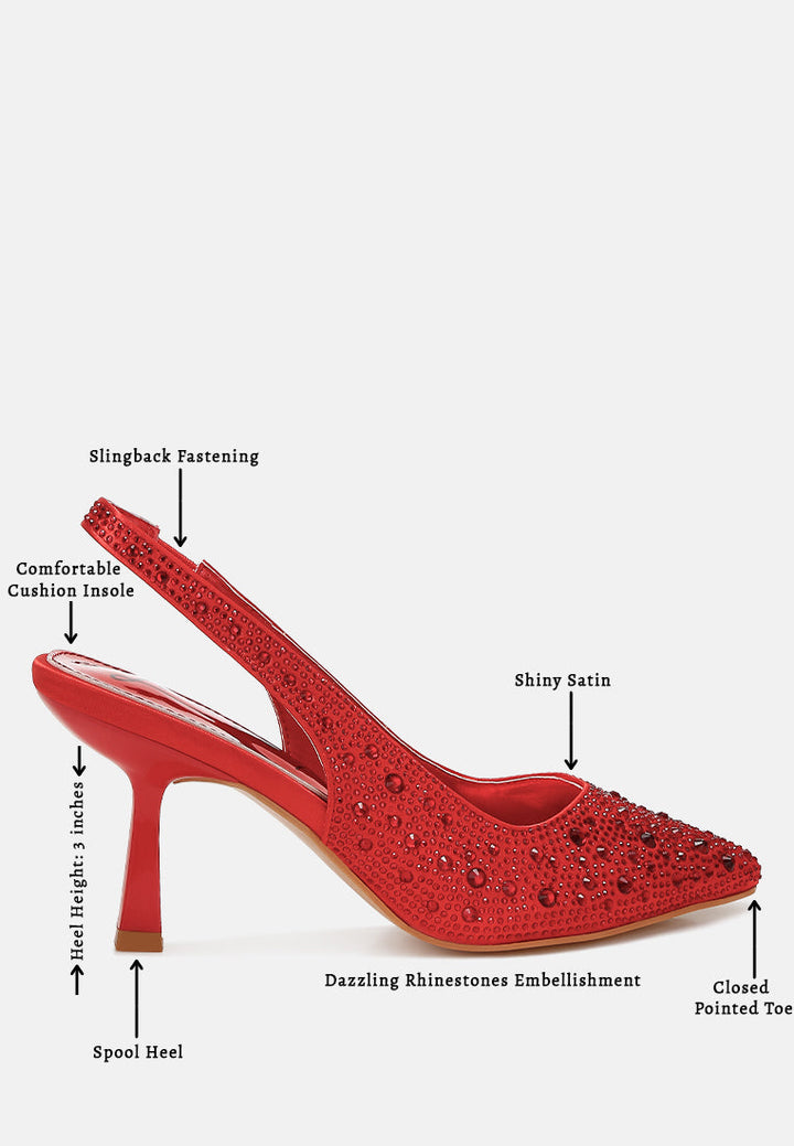 women luxurious satin pearl slingback sandals#color_red