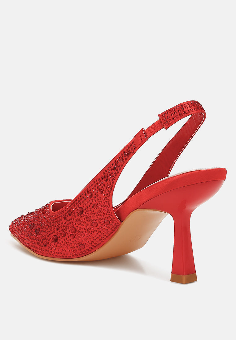 women luxurious satin pearl slingback sandals#color_red