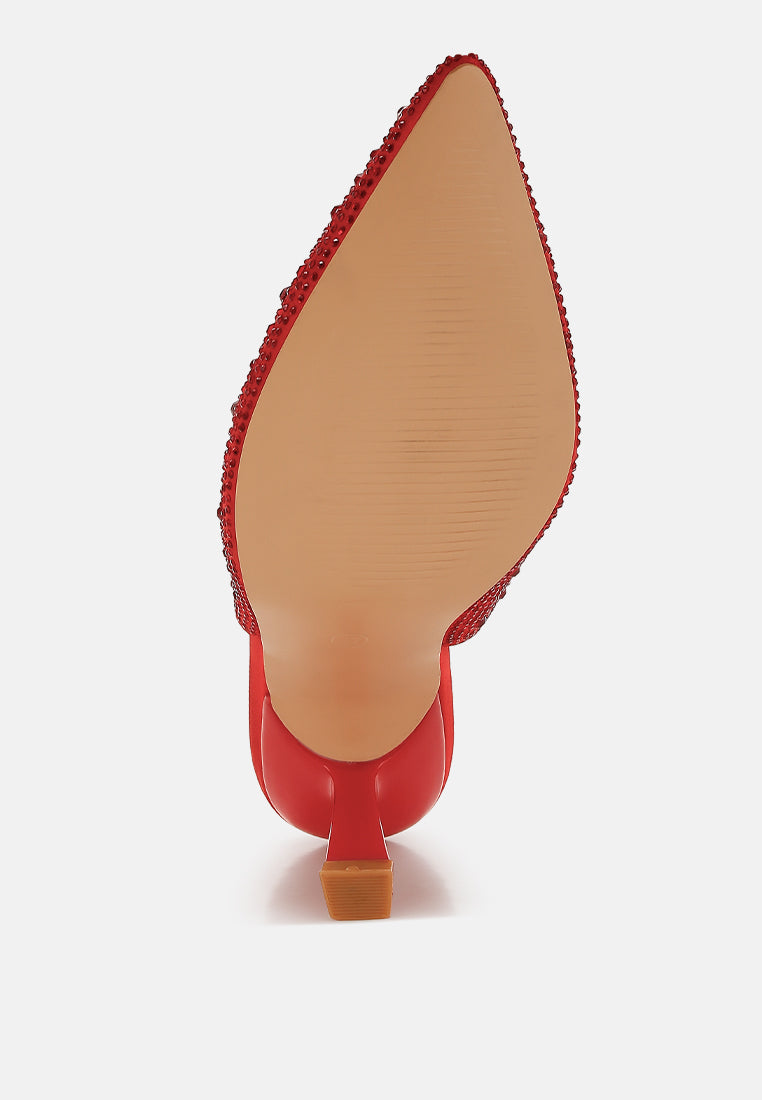 women luxurious satin pearl slingback sandals#color_red