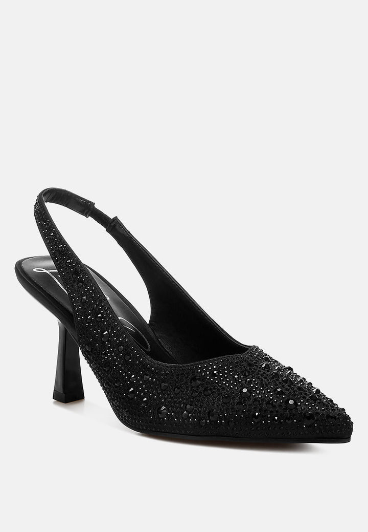 women luxurious satin pearl slingback sandals#color_black