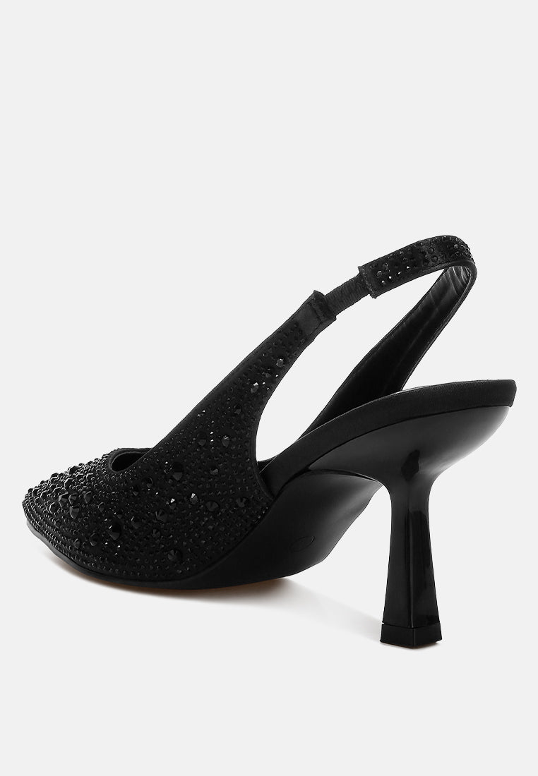 women luxurious satin pearl slingback sandals#color_black