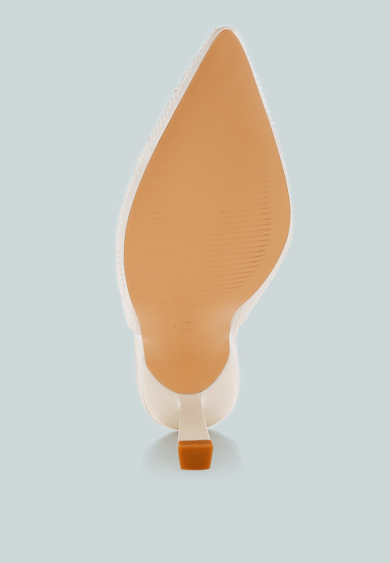 women luxurious satin pearl slingback sandals#color_white