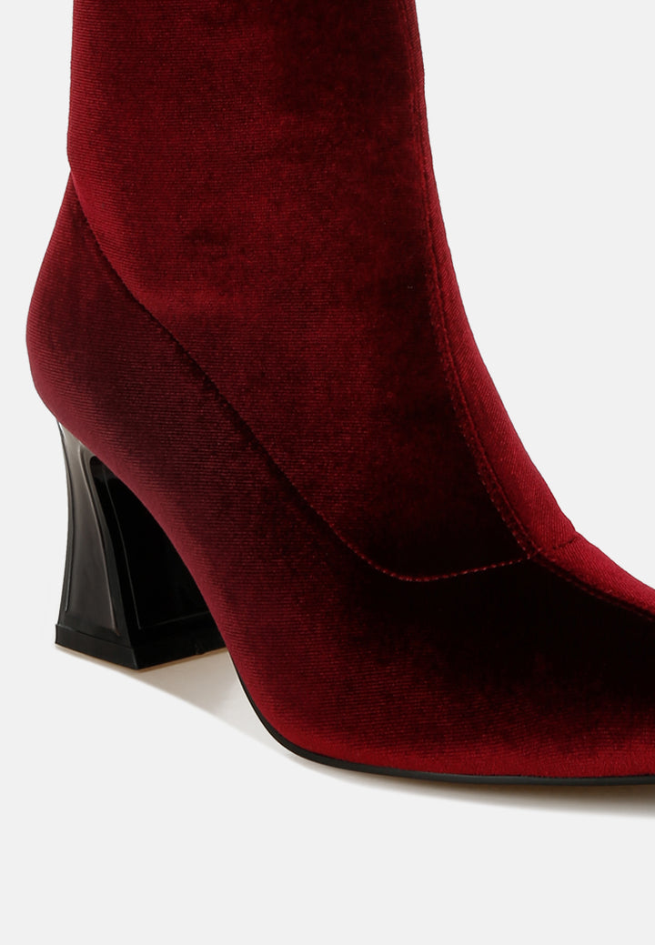 flared block heel velvet boots#colour_burgundy