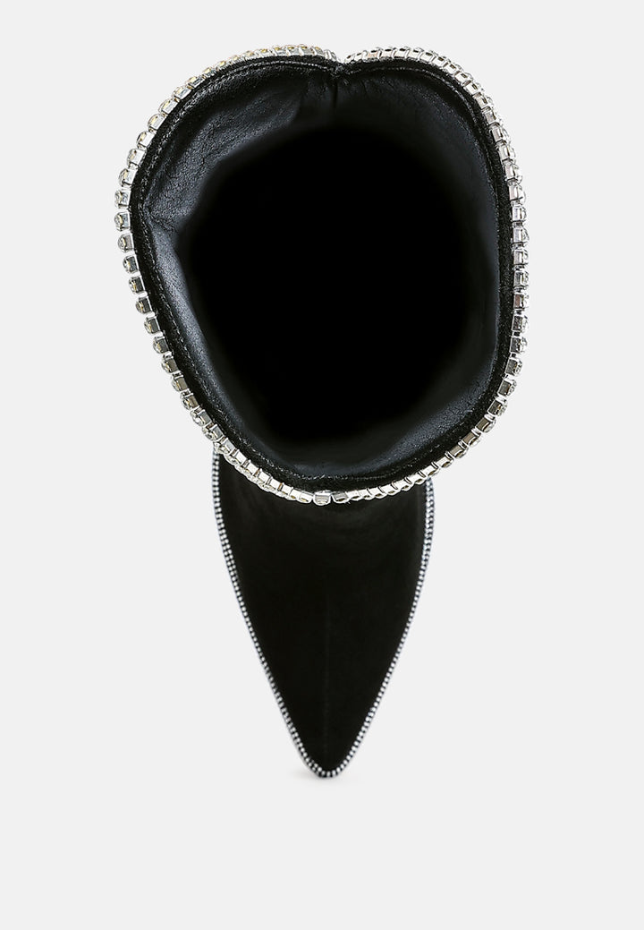 women diamante chain detail calf boots#color_black