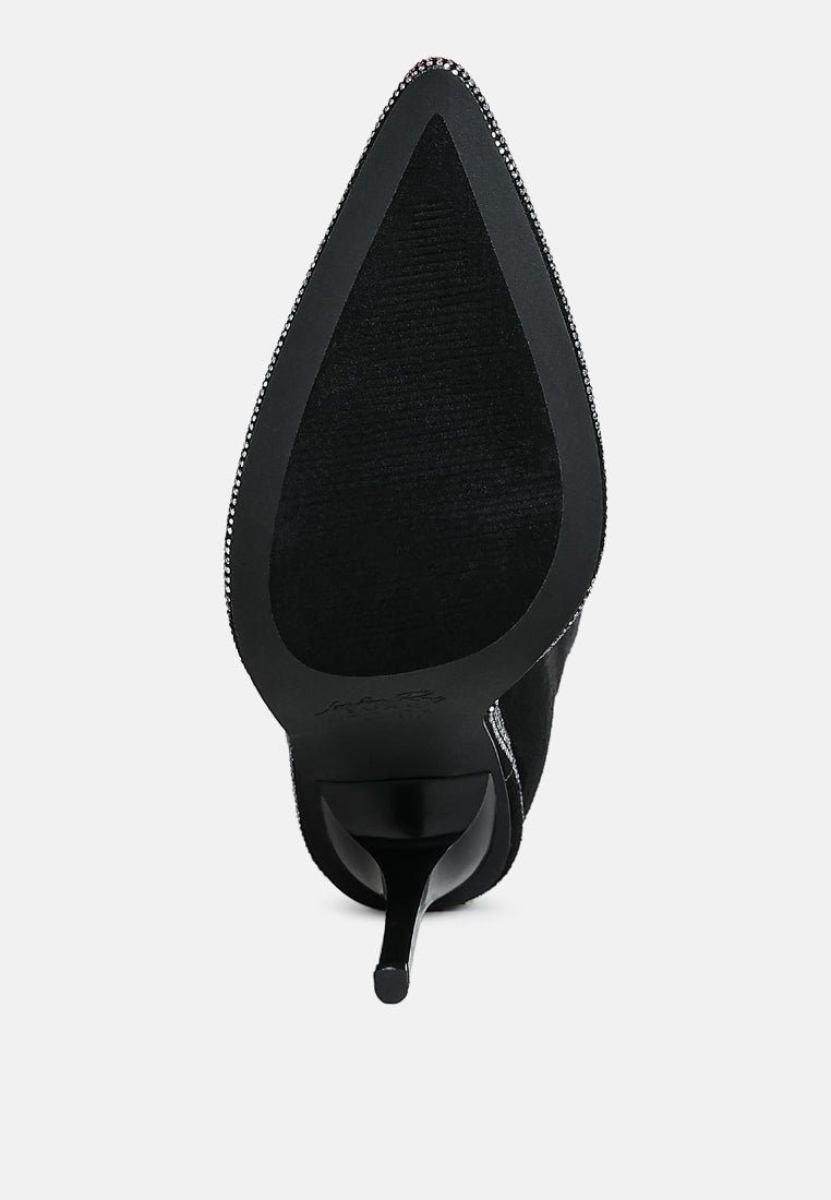 women diamante chain detail calf boots#color_black