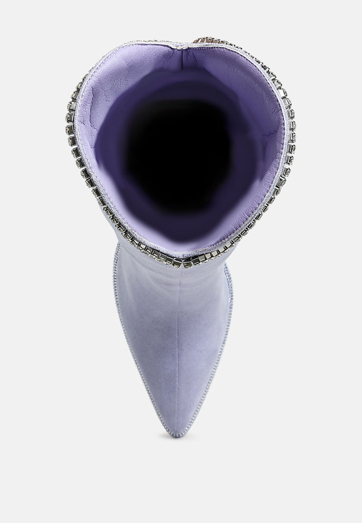 women diamante chain detail calf boots#color_lilac