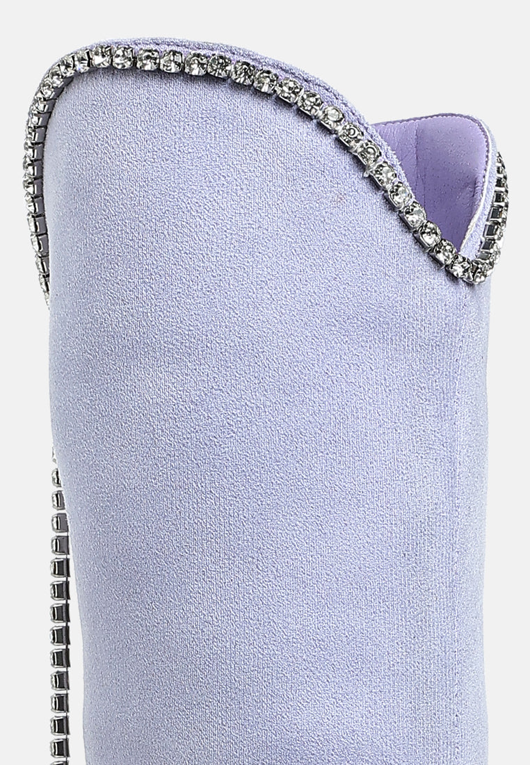 women diamante chain detail calf boots#color_lilac