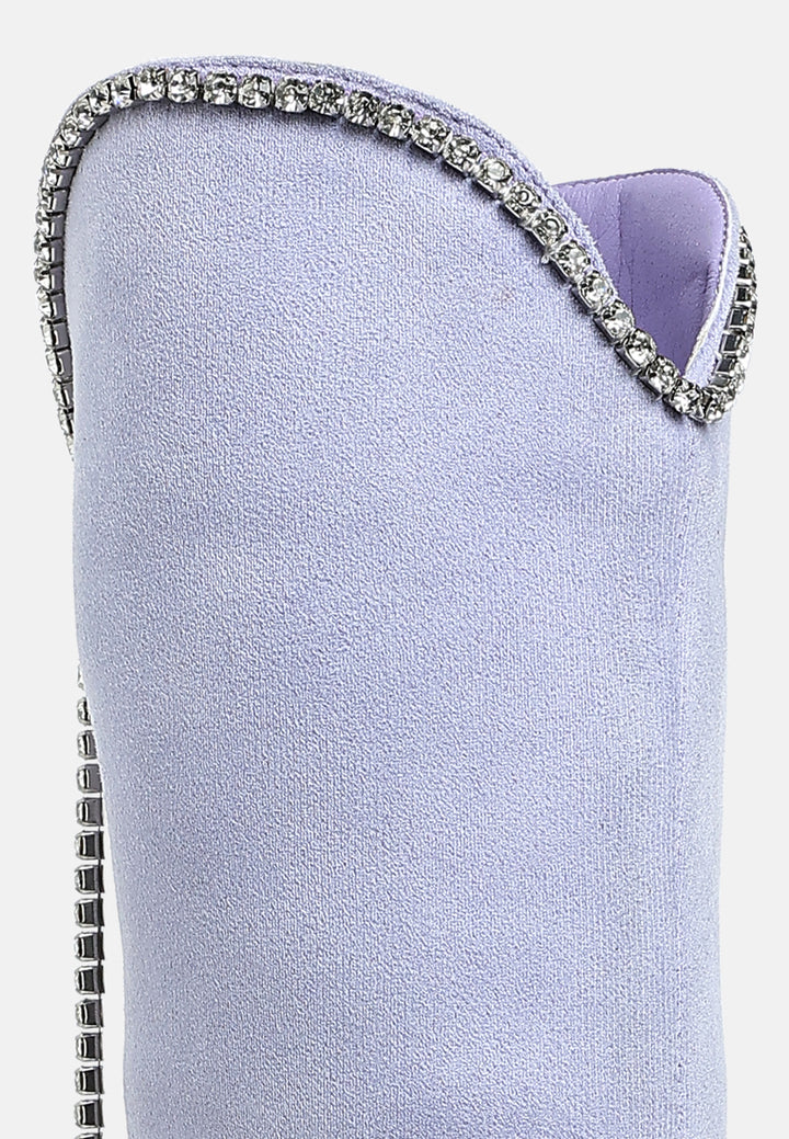 women diamante chain detail calf boots#color_lilac