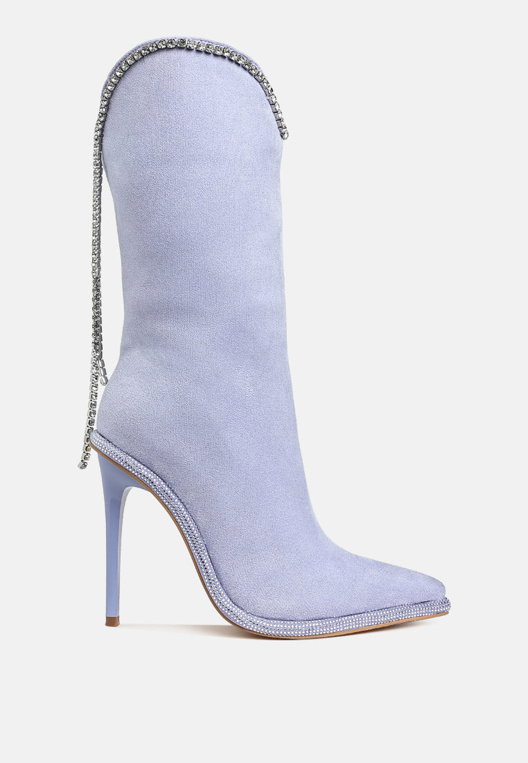 women diamante chain detail calf boots#color_lilac