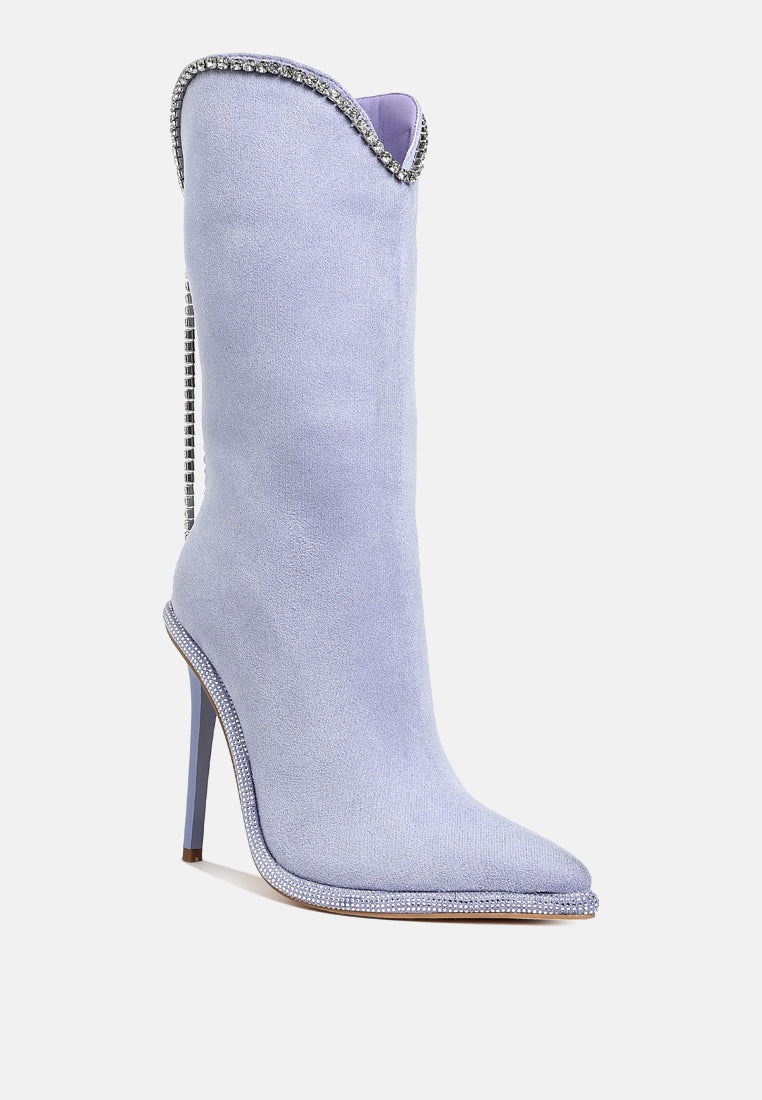 women diamante chain detail calf boots#color_lilac