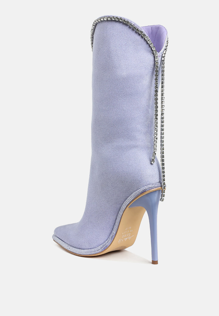 women diamante chain detail calf boots#color_lilac