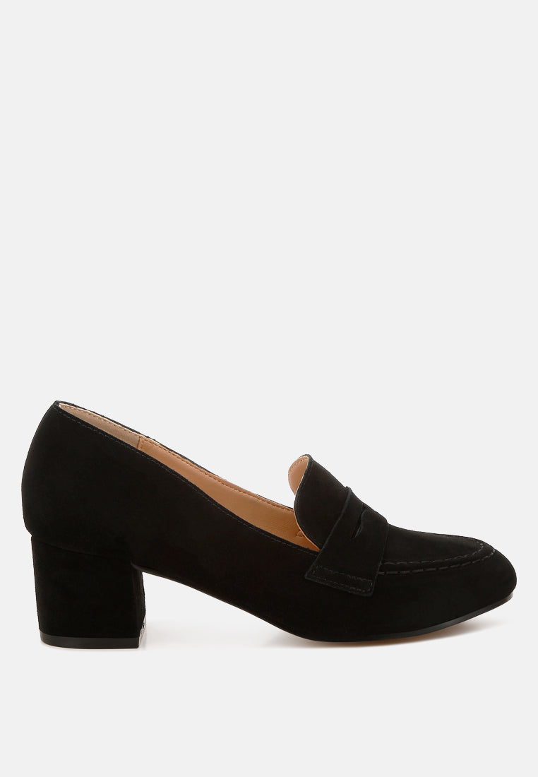 women block heel suede loafers#color_black