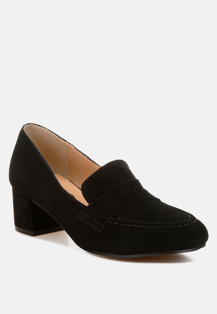 women block heel suede loafers#color_black