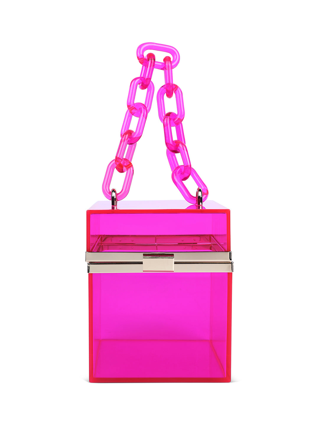 cuboid clear box clutch bag#color_fuchsia