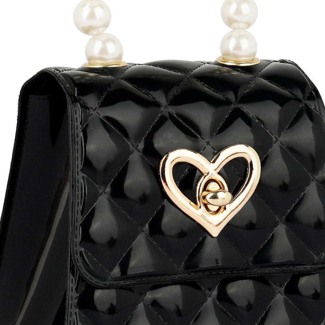 Jelly Quilted Pearl Sling Bag in Black