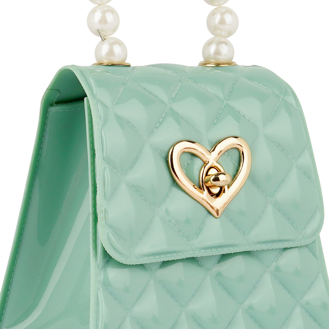 Jelly Quilted Pearl Sling Bag in Mint