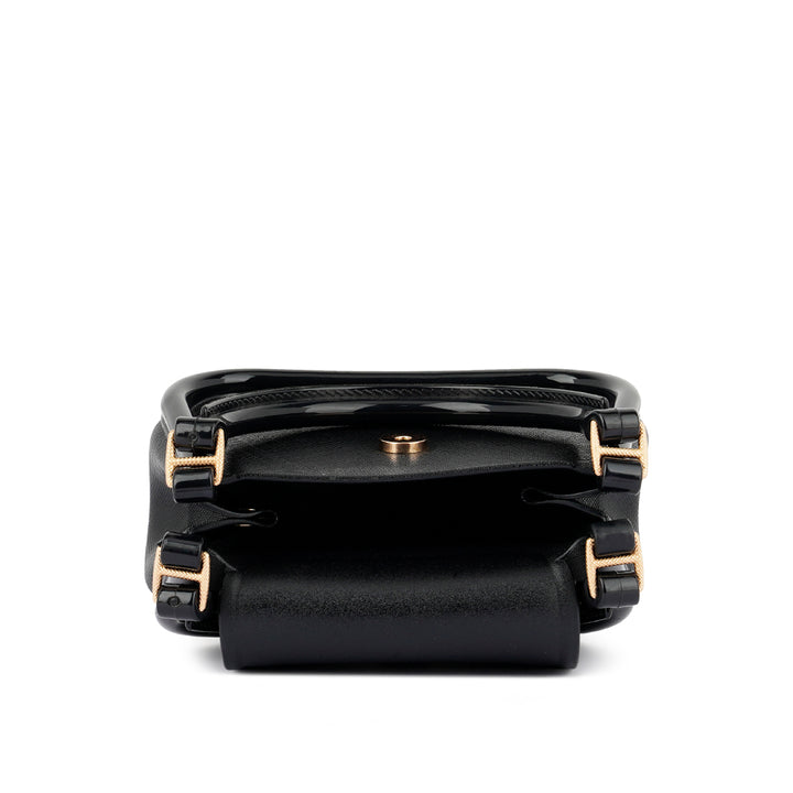 Croc Textured Mini Handbag in Black