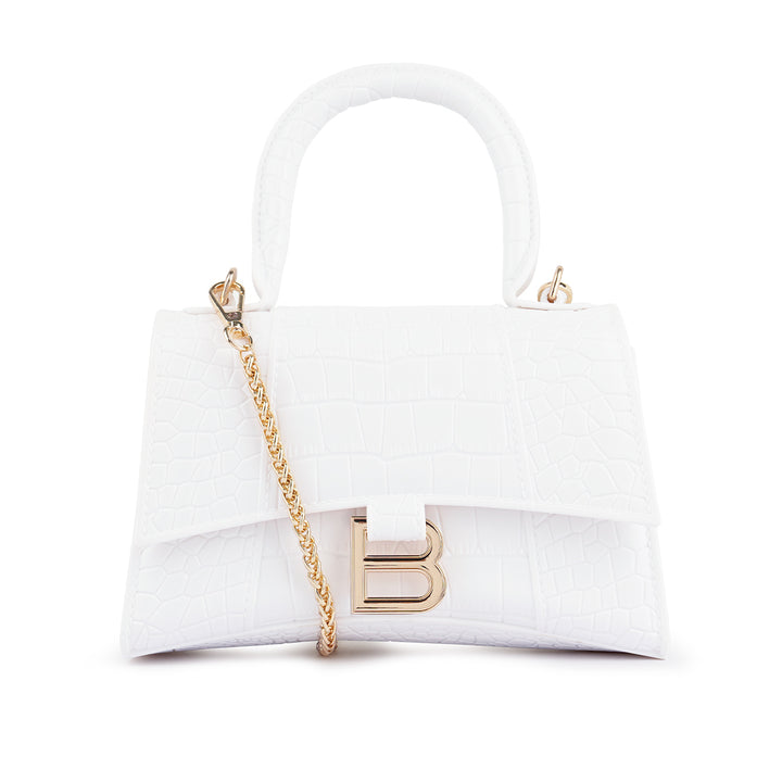 Croc Textured Mini Handbag in White