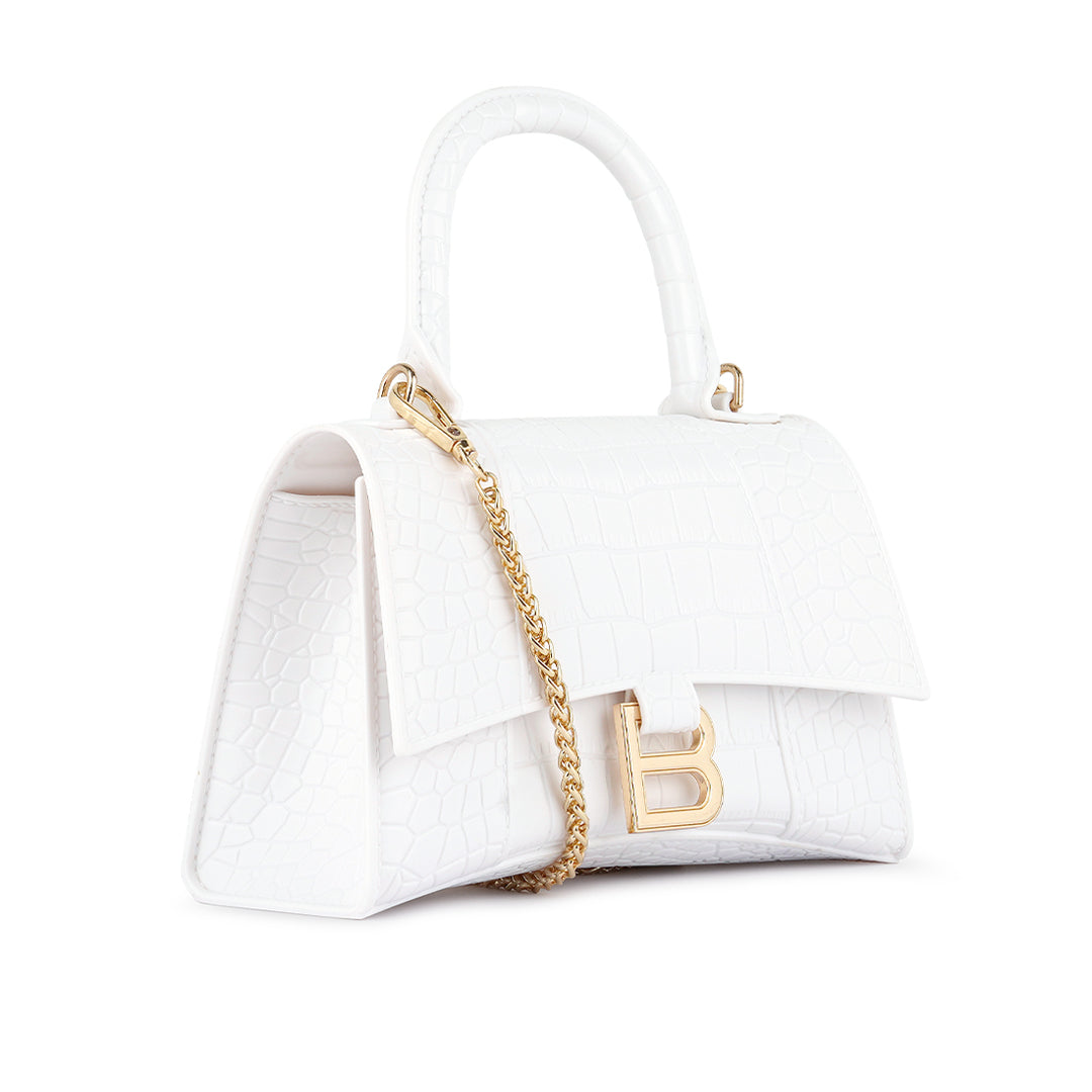Croc Textured Mini Handbag in White