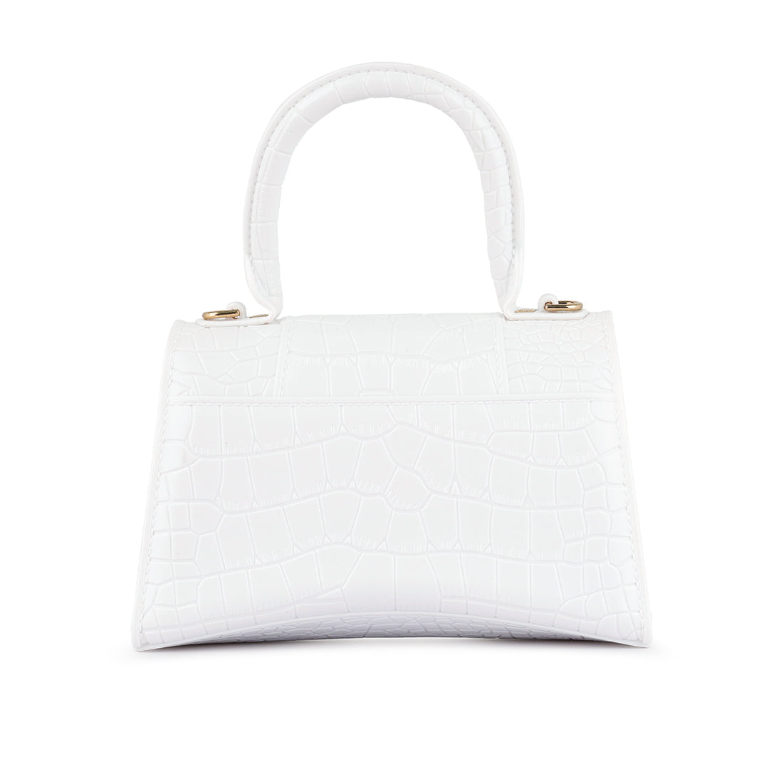 Croc Textured Mini Handbag in White