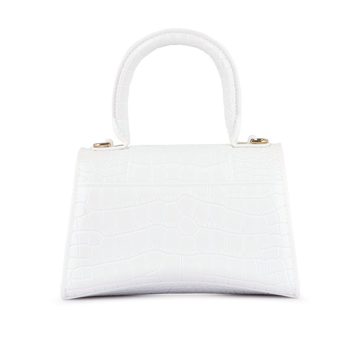 Croc Textured Mini Handbag in White