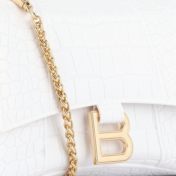 Croc Textured Mini Handbag in White