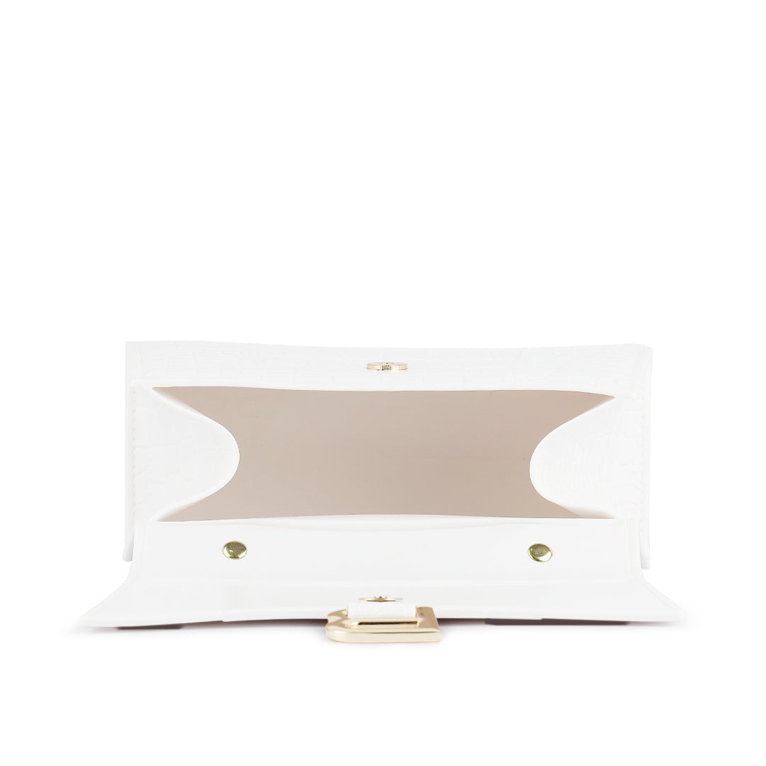 Croc Textured Mini Handbag in White
