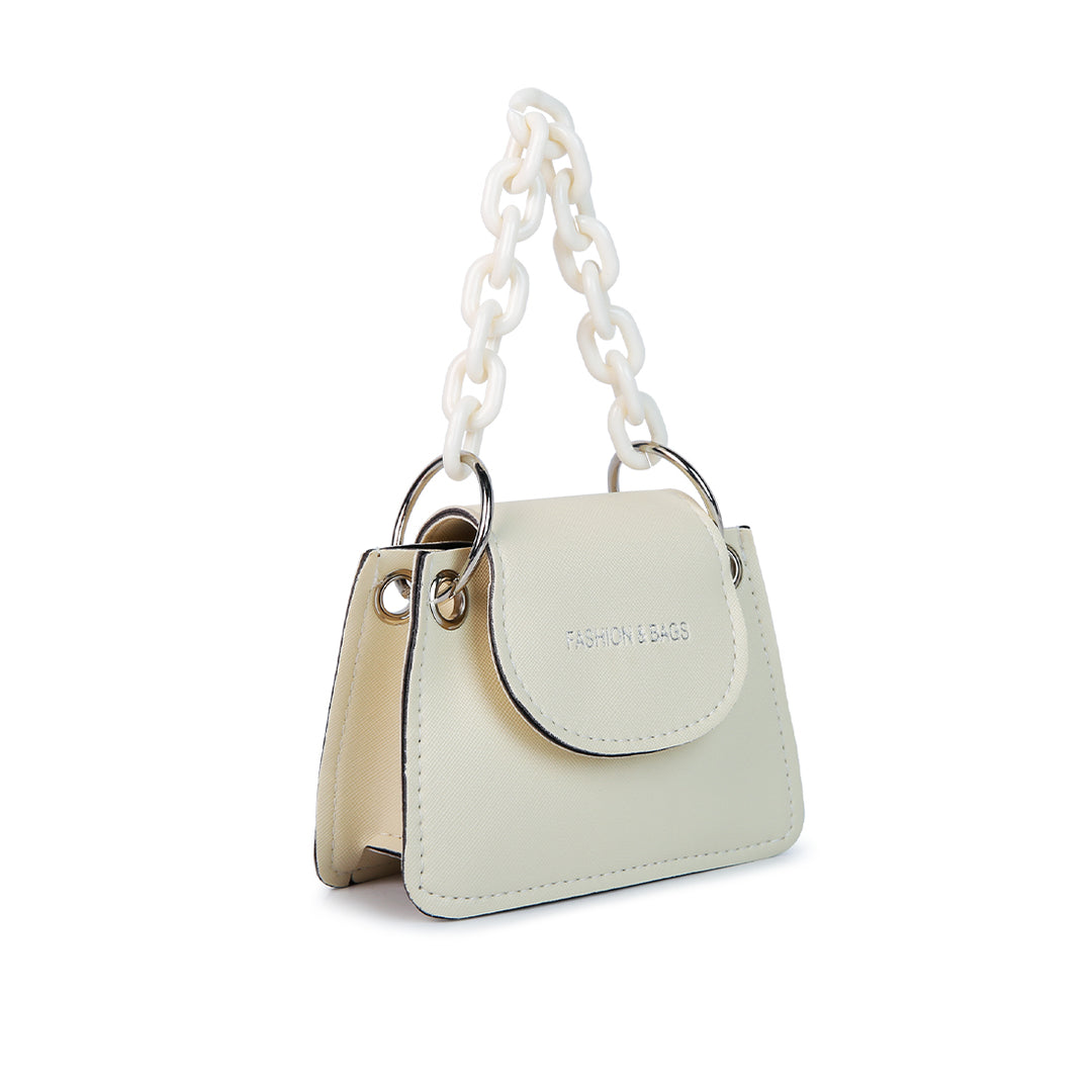 Round Flap Mini Statement Bag in White