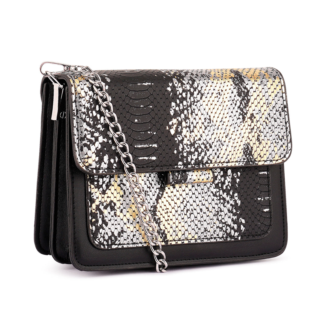 Black Reptile Print Sling Bag