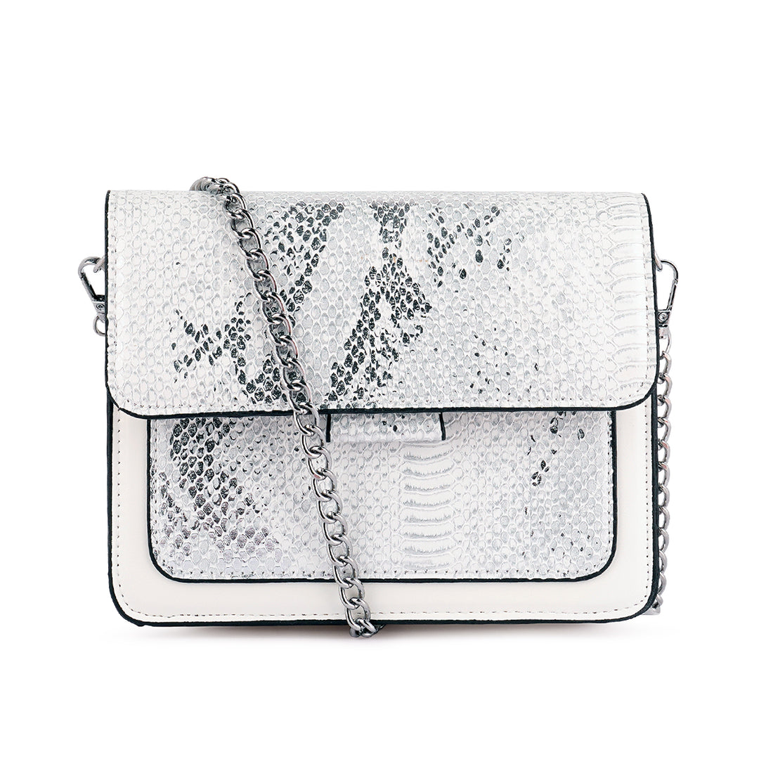 White Reptile Print Sling Bag