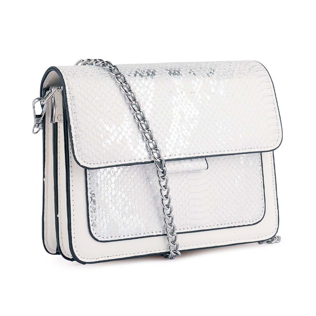 White Reptile Print Sling Bag