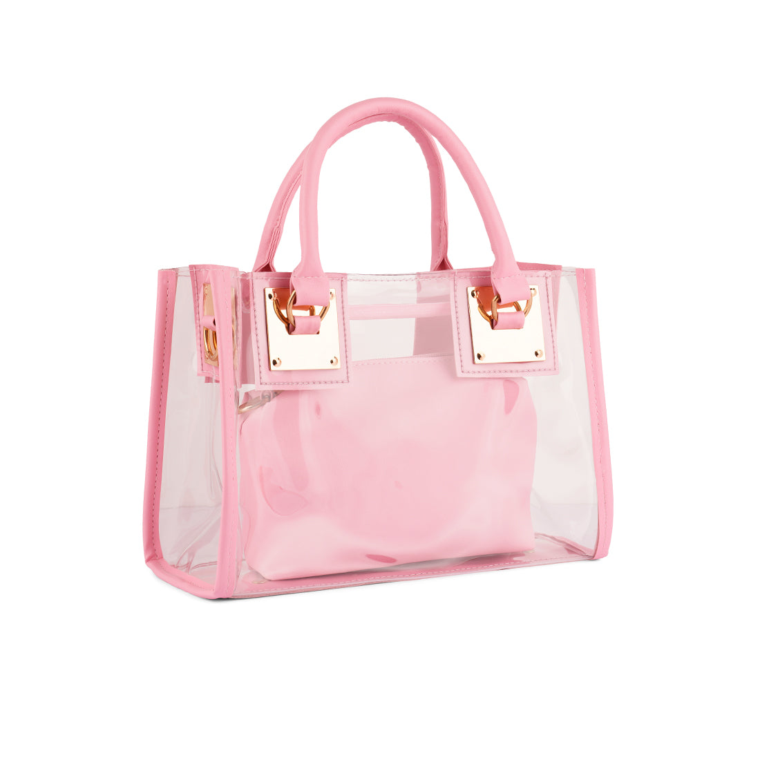 Pink Clear Handbag With Pouch