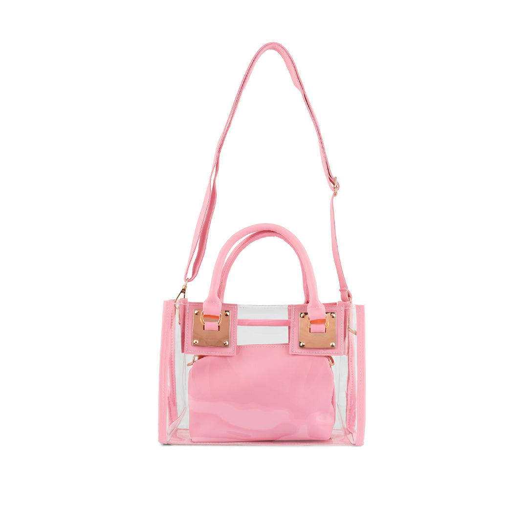 Pink Clear Handbag With Pouch