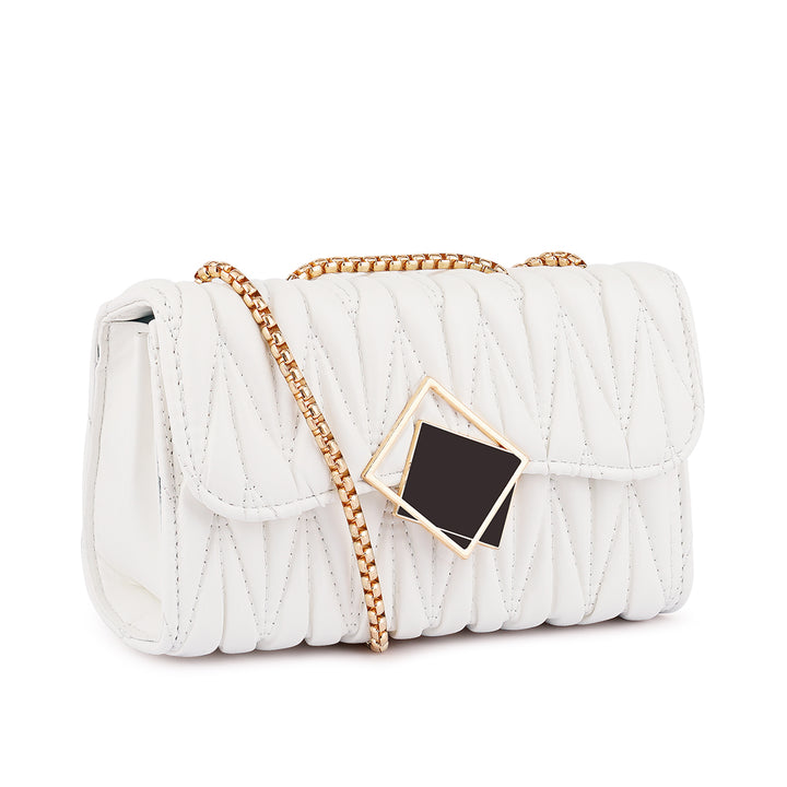 White Chevron Quilted  Sling Bag