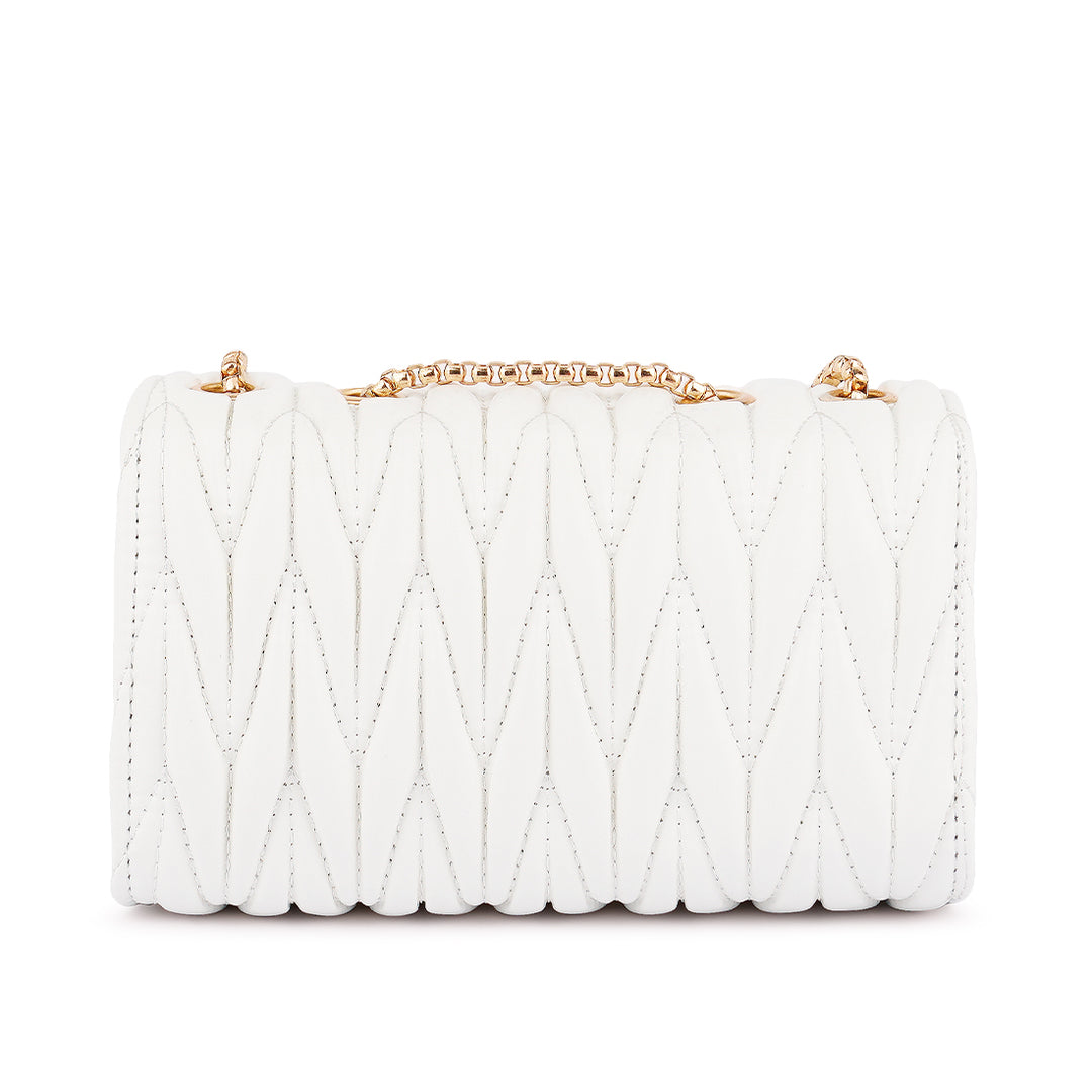 White Chevron Quilted  Sling Bag