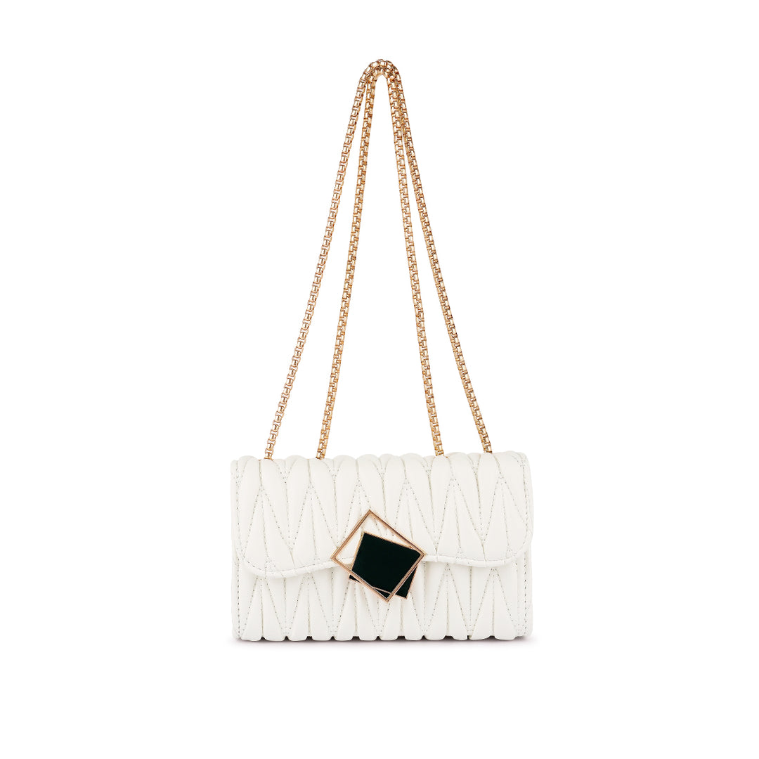 White Chevron Quilted  Sling Bag