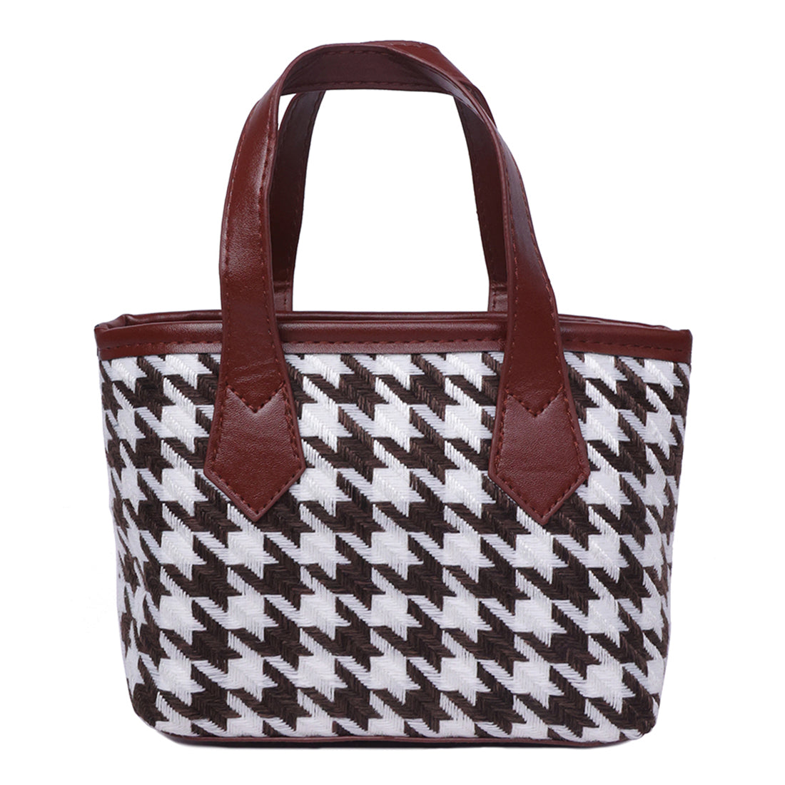 houndstooth pattern handbag#color_brown