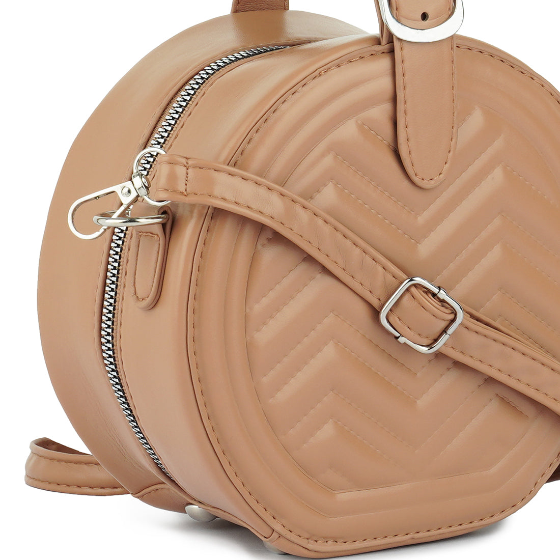 round quilted sling bag#color_tan